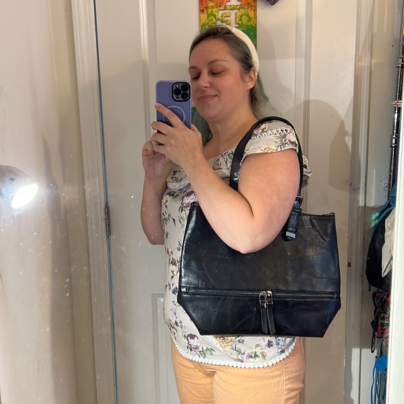 💗👛DESIGNER HANDBAG PURSE👛💗BAG BIG HUGE LARGE NWOT BLACK LEATHER👀LOOK - Picture 13 of 14